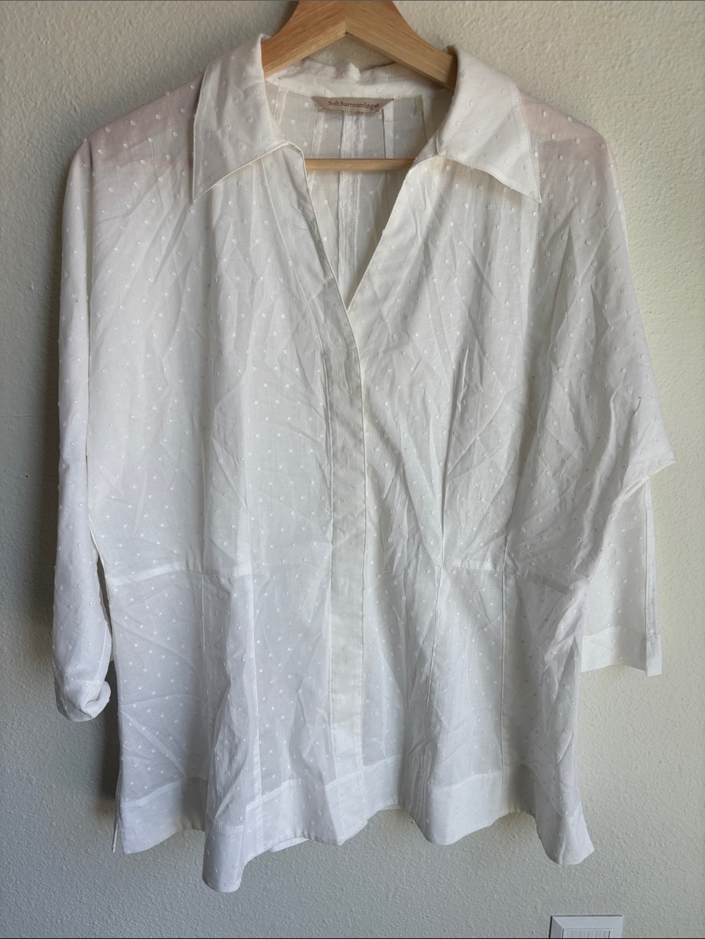 SOFT SURROUNDINGS Swiss Dot Summer Feminine Button Blouse Large L